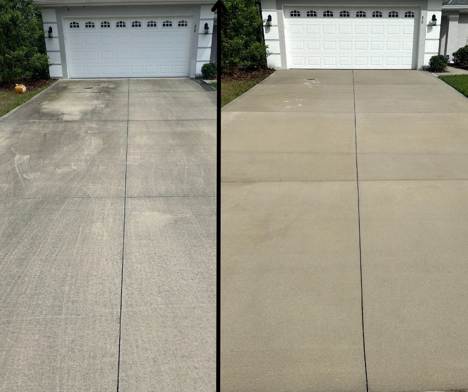 Driveway before and after pressure washing in Palm Coast